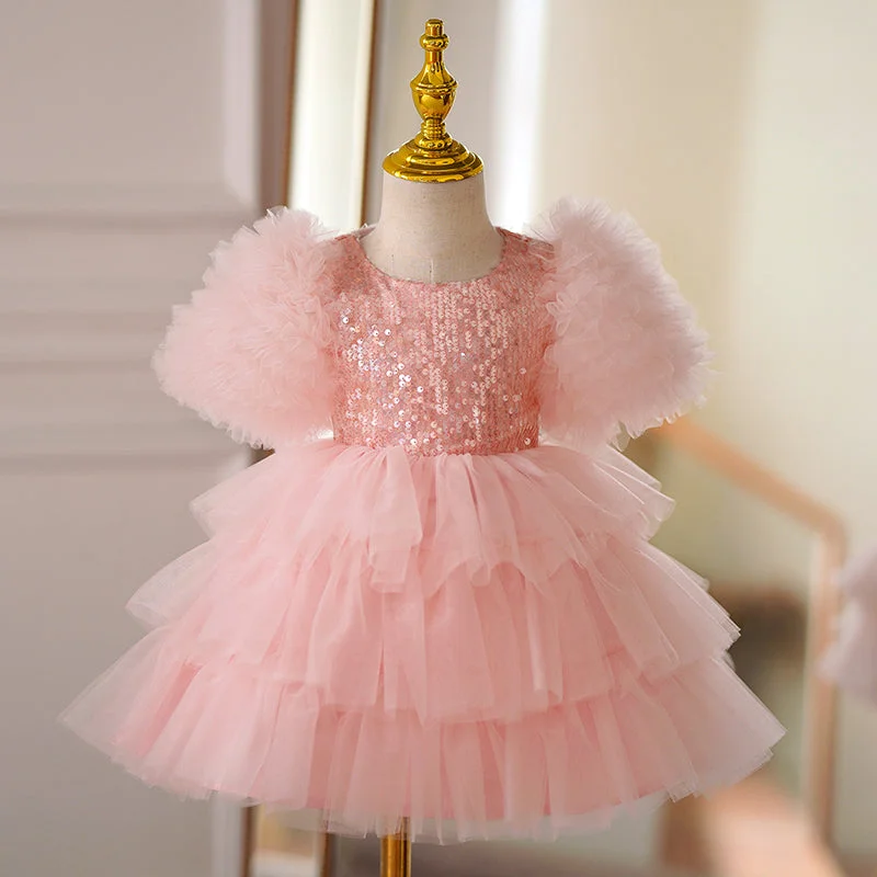 Baby Girl Summer Pink Puffy Princess Dress Toddler Birthday Party Dress Tunics Fleece cozy Baby Girl Summer Pink Puffy Princess Dress Toddler Birthday Party Dress Tunics Fleece cozy