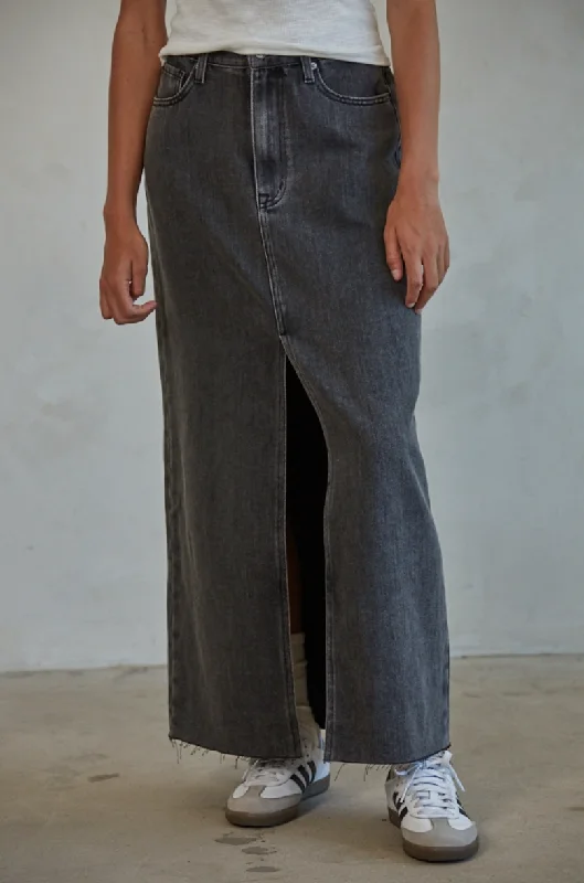 LAST CHANCE! Fast Forward Denim Maxi Skirt- Faded Black modal blend skirt