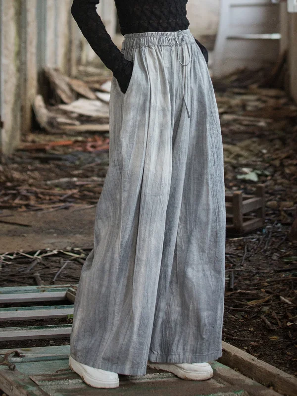 Women Spring Vintage Tie-dye Ramie Wide-leg Pants Relaxed Casual Leggings
