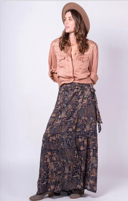 Navy Maxi Skirt lace skirt feminine