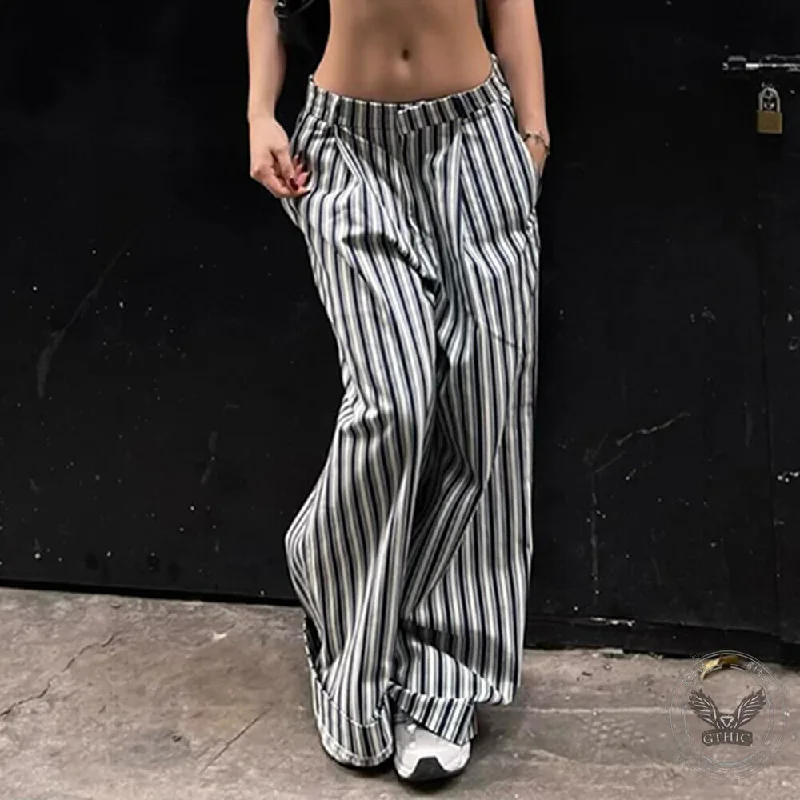 High Street Black And White Contrast Striped Low Waist Straight Pants Lightweight Jogger Pants
