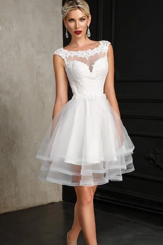 Lace Scoop Neck Short Wedding Gown with Layers Skirt lace skirt feminine