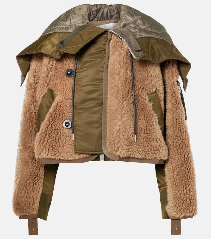 Sacai Twill-trimmed faux fur jacket Jersey Jacket Tulle Jacket Batik Jacket