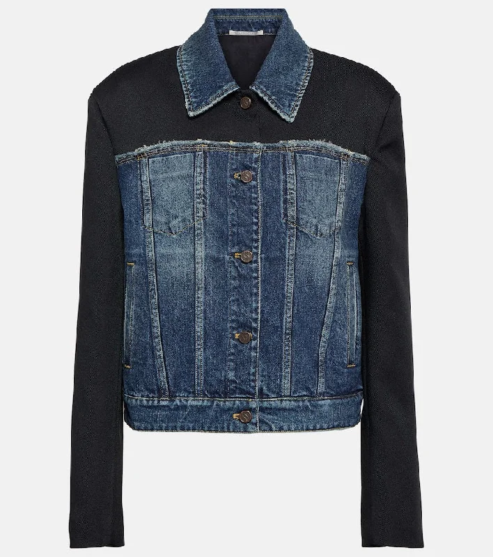 Stella McCartney Twill-paneled denim jacket Stand-Up Collar Roll-Neck Collar Turtle Neck Stella McCartney Twill-paneled denim jacket Stand-Up Collar Roll-Neck Collar Turtle Neck