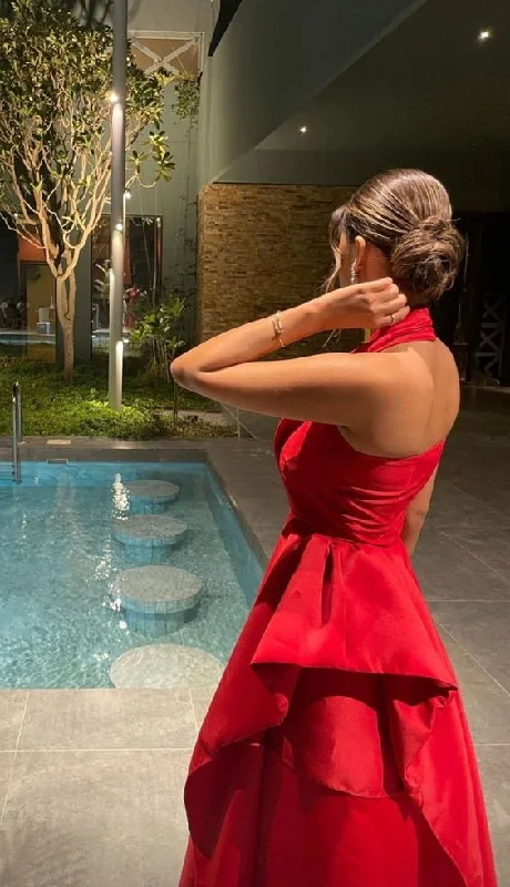 Red A-Line Halter Charming Long Prom Dress Party Dress,DP517 Tunics Stylish modern
