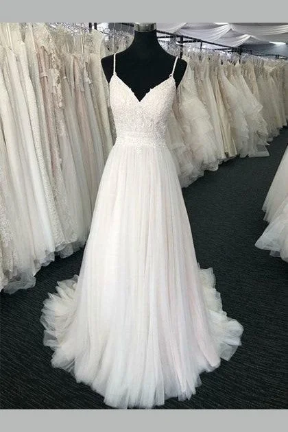 Shoestring Straps Ivory Lace Wedding Gown with Textured Tulle Skirt silk skirt smooth