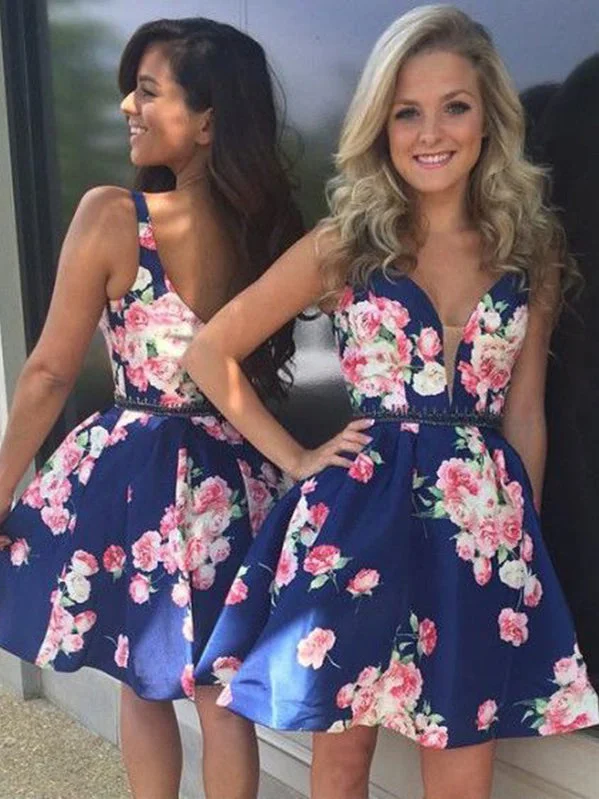 Cute Homecoming Dresses Straps A Line Floral Print Short Prom Dress Party Dress JK743 High-Low Hemline Casual Cute Homecoming Dresses Straps A Line Floral Print Short Prom Dress Party Dress JK743 High-Low Hemline Casual