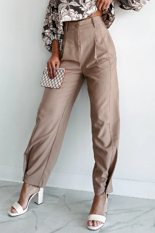 Working Late Pleated Buttoned Cuff Pants (Latte) Formal Slim Pants