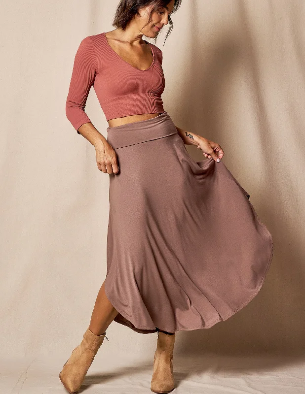 Bamboo Flat Waist Skirt - Mocha high waist skirt