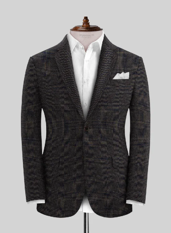 Solbiati Blue Brown Check Linen Jacket Chenille Fabric Brocade Fabric Lace Fabric