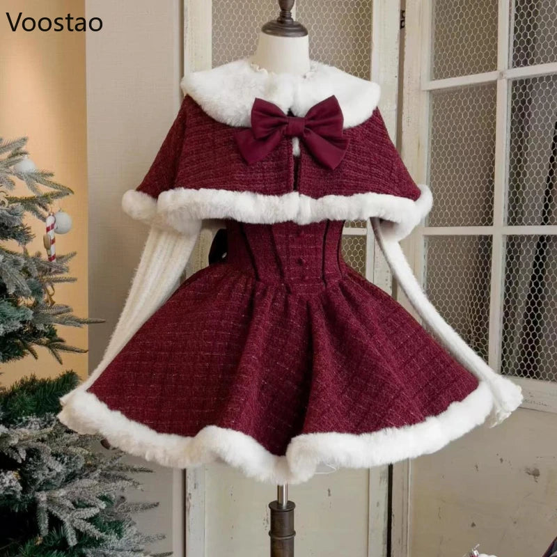 Advbridge Japanese Sweet Lolita Dress Set Women Kawaii Bow Plush Shawl Short Jackets Party Mini Dress Suit Christmas New Year 3 Piece Set Corduroy Jacket Velvet Jacket Brocade Jacket Advbridge Japanese Sweet Lolita Dress Set Women Kawaii Bow Plush Shawl Short Jackets Party Mini Dress Suit Christmas New Year 3 Piece Set Corduroy Jacket Velvet Jacket Brocade Jacket