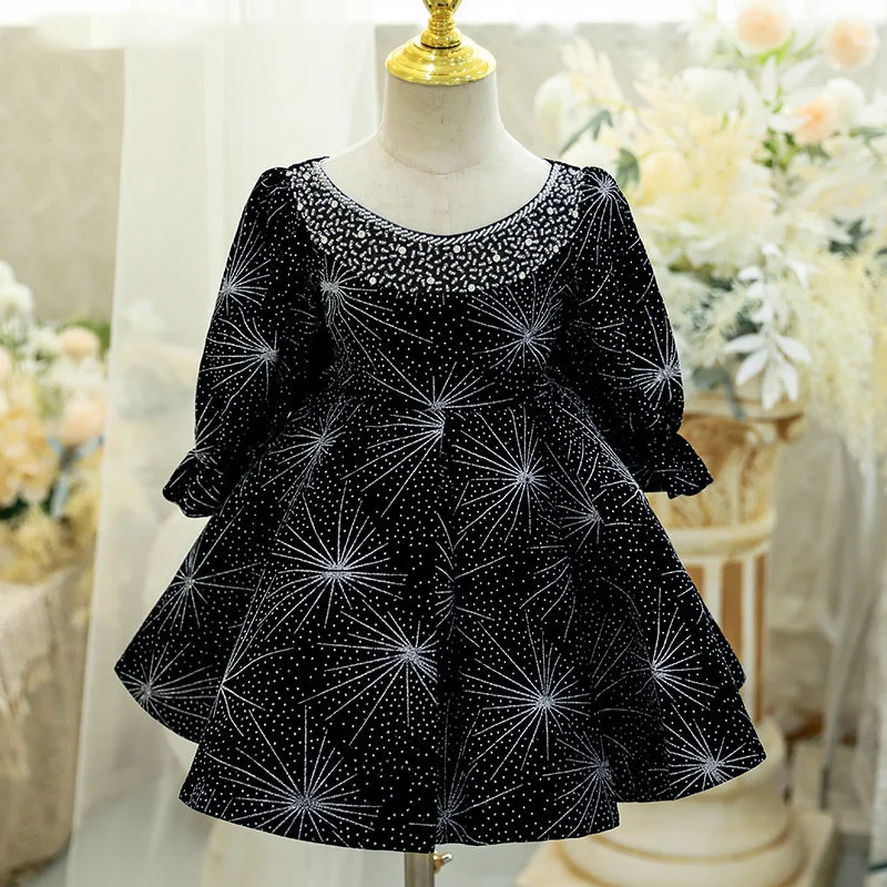Baby Girl Dress Toddler Ball Gowns Birthday Party Dress Black Long Sleeve Sequin Beads Dress Off-the-shoulder Bohemian Festive Baby Girl Dress Toddler Ball Gowns Birthday Party Dress Black Long Sleeve Sequin Beads Dress Off-the-shoulder Bohemian Festive