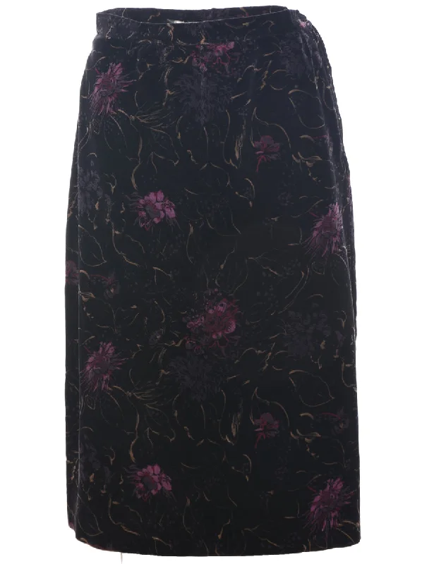 Velvet Floral Midi Skirt - S mini skirt trendy