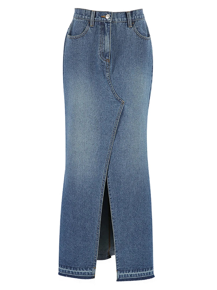 Denim Blue High Waist Skirt wool skirt warm