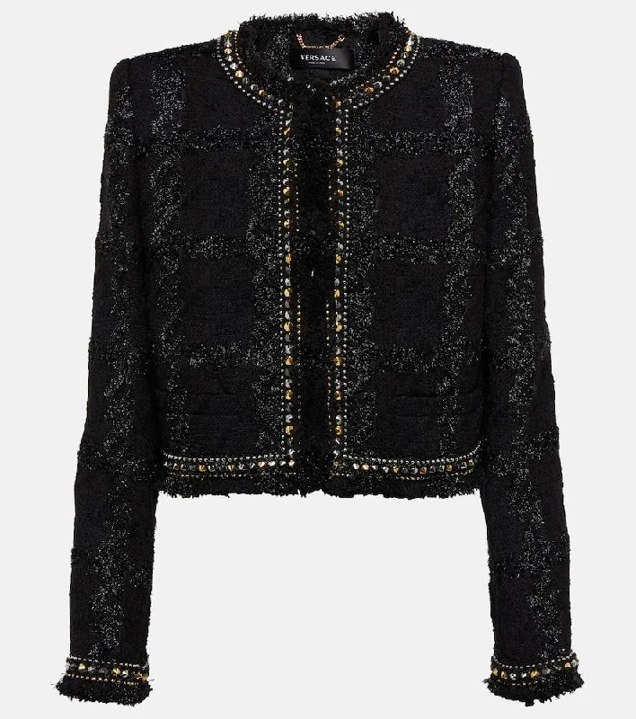Versace Embellished tweed jacket Belted Jacket Elasticated Jacket Padded Jacket