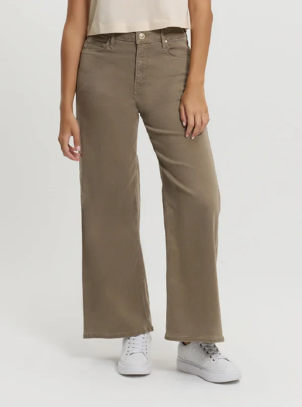 Beige Bellflower Wide Leg Pants Trendy Wide-Leg Pants