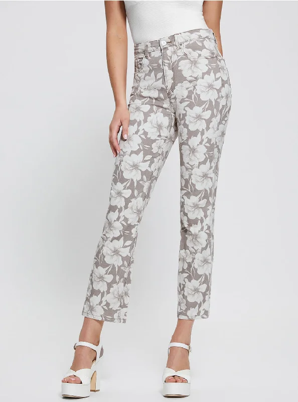Floral Print High-Rise Girly Pants Relaxed Linen Pants
