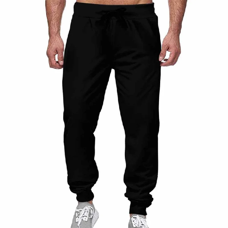 Classic Solid Color Black Casual Elastic Drawstring Pants Classic Straight Pants