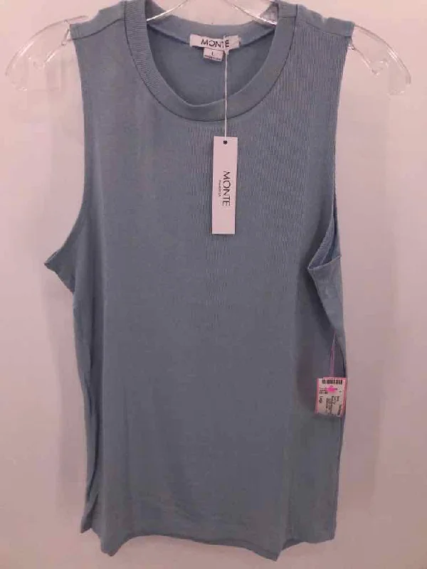 Pre-Owned Monte Blue Size Large Tank Top print tank top
