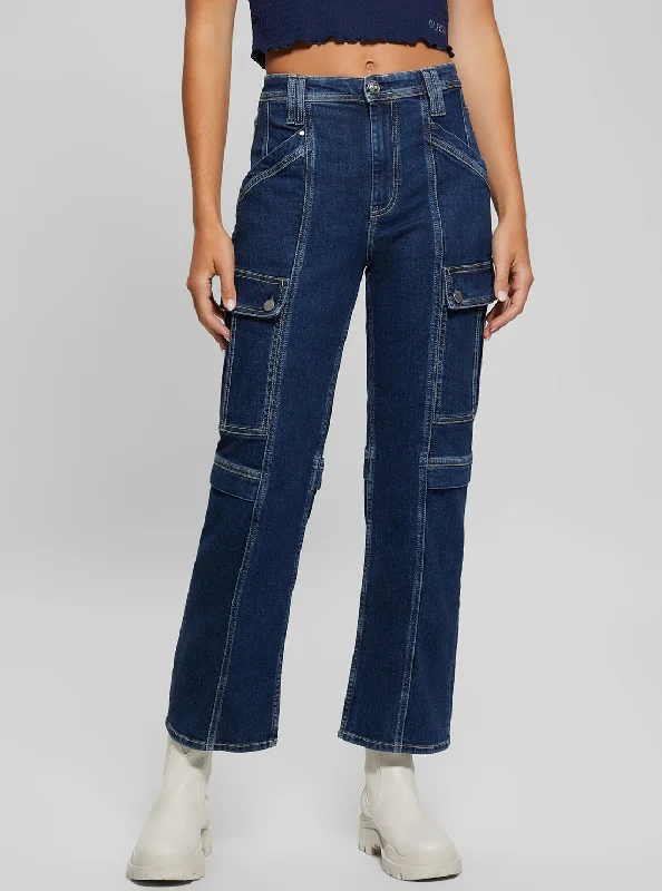 Blue 80s Cargo Pants Modern Stretch Trousers