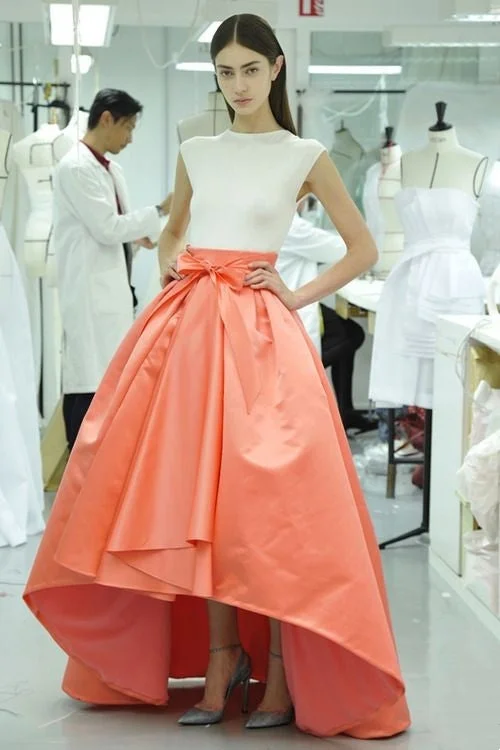 Two-tone Runway Prom Gown with Satin High-low Skirt leather skirt sleek