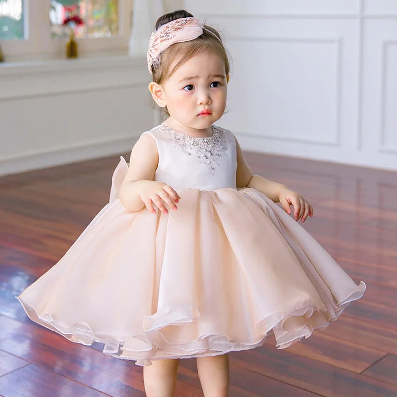 Baby Girl Princess Dress Sleeveless Beaded Neck Puffy Birthday Party Dress Tunics Practical easy-care Baby Girl Princess Dress Sleeveless Beaded Neck Puffy Birthday Party Dress Tunics Practical easy-care