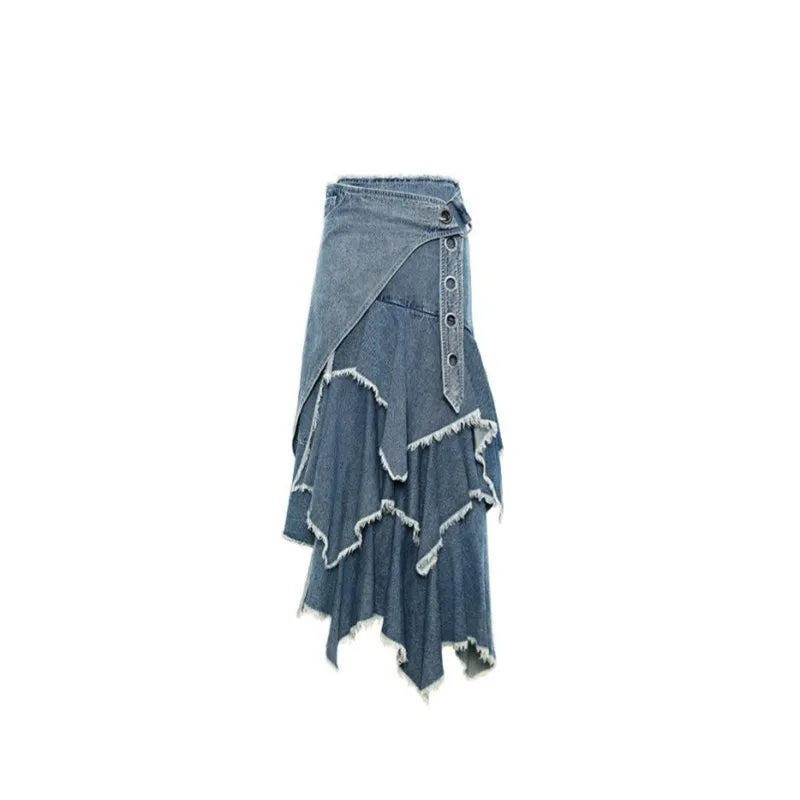 Long Maxi Bohemian Fish Tail Layer Denim Tassels Skirt velvet skirt glossy