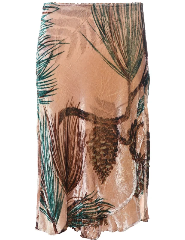 Velvet Foliage  Midi Skirt - M leather skirt sleek