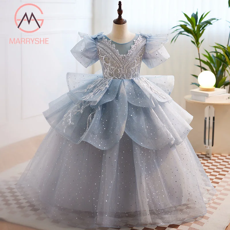 MARRYSHE Toddler Summer Communion Birthday Party Dress Mesh Puffy Princess Dress Tunics Print Colorful MARRYSHE Toddler Summer Communion Birthday Party Dress Mesh Puffy Princess Dress Tunics Print Colorful