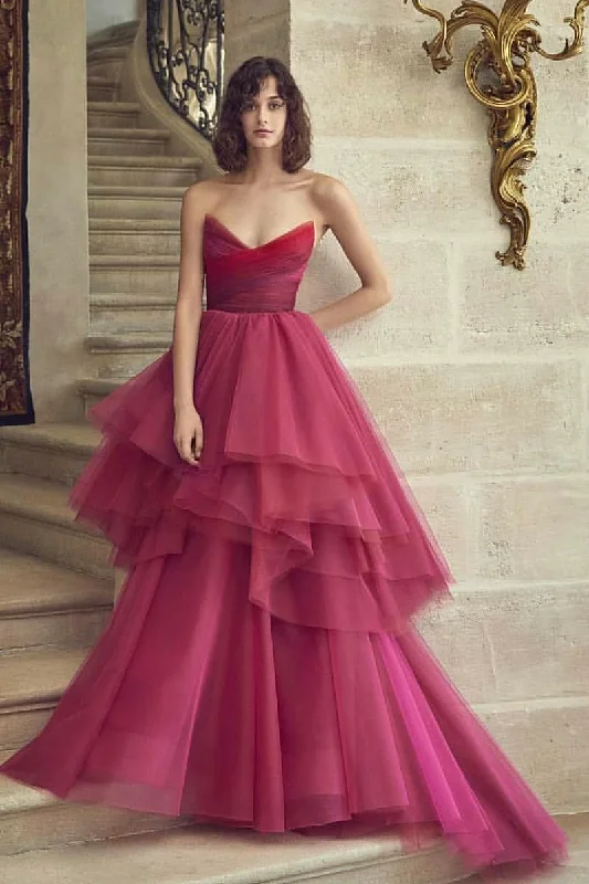 Irregular Tulle Skirt Prom Gown with Gradient Sweetheart Bodice denim skirt trendy
