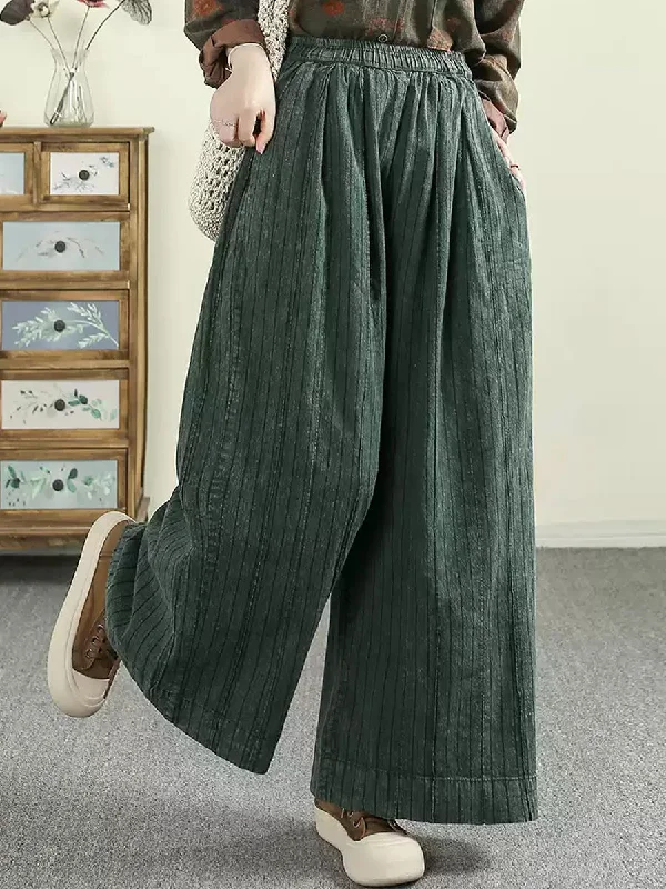 Women Vintage Spring Pure Color Wide-leg Linen Pants Trendy Velvet Pants