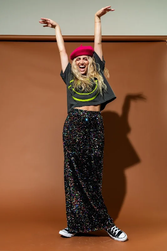 Disco Drama Rainbow Sequin Maxi Skirt denim skirt casual