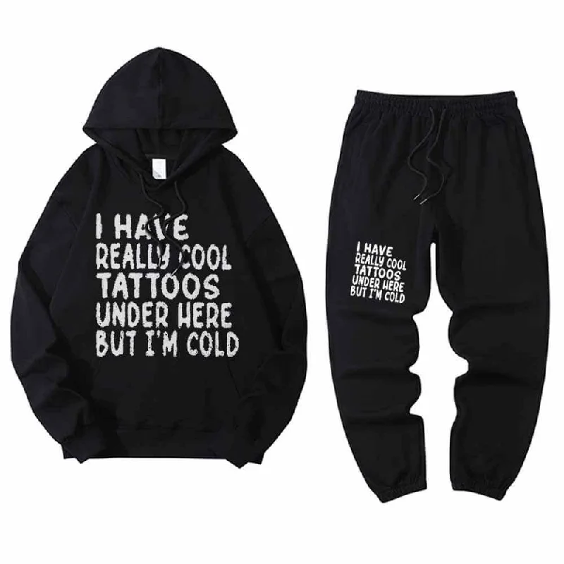 Multicolor I Have Really Cool Tattoos Crew Collar Hoodie Pants Set Lightweight Linen Pants