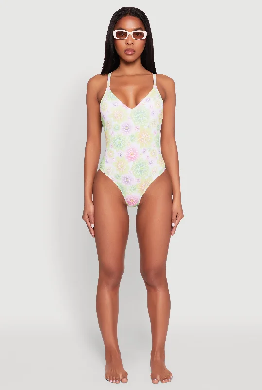 Flower Print One Piece Swimsuit Comfortable Tankini Set