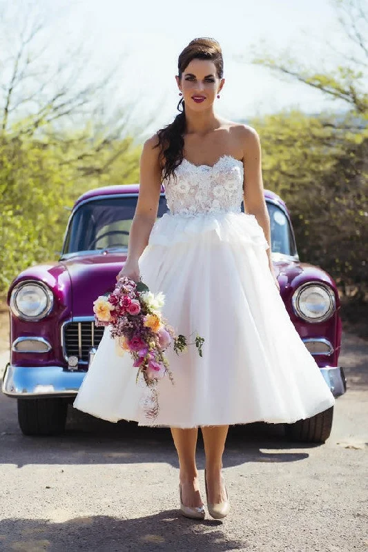 Lace Strapless Tea-Length Wedding Gown Tulle Skirt wool skirt warm