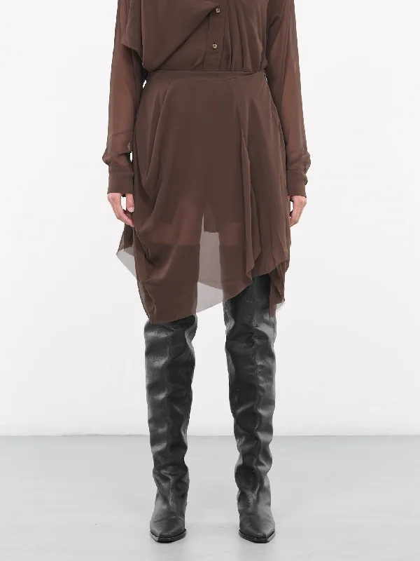 Draped Sheer Skirt (SK07-BROWN) lace skirt delicate