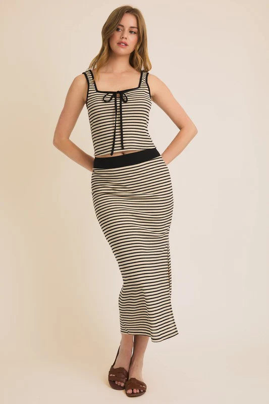 Tie Front 2 Piece Skirt & Tank Set trendy tank top