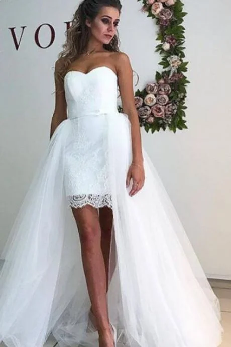 Strapless Short Lace Wedding Gown with Detachable Tulle Skirt velvet skirt plush