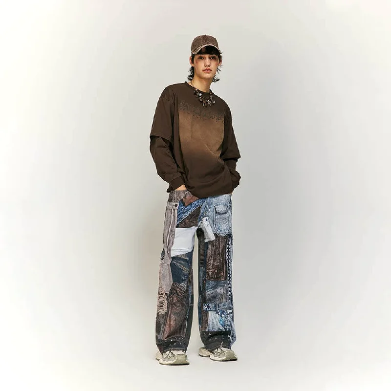 Fashionable Ripped Vintage Loose Straight Cotton Pants Cozy Jogger Leggings
