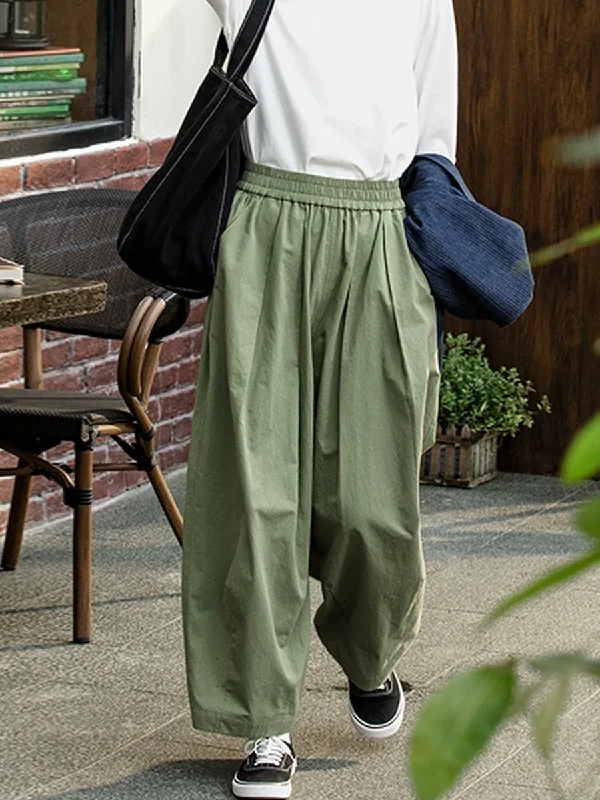 Women Spring Casual Pure Color 100%Cotton Harem Pants Elegant Wool Trousers