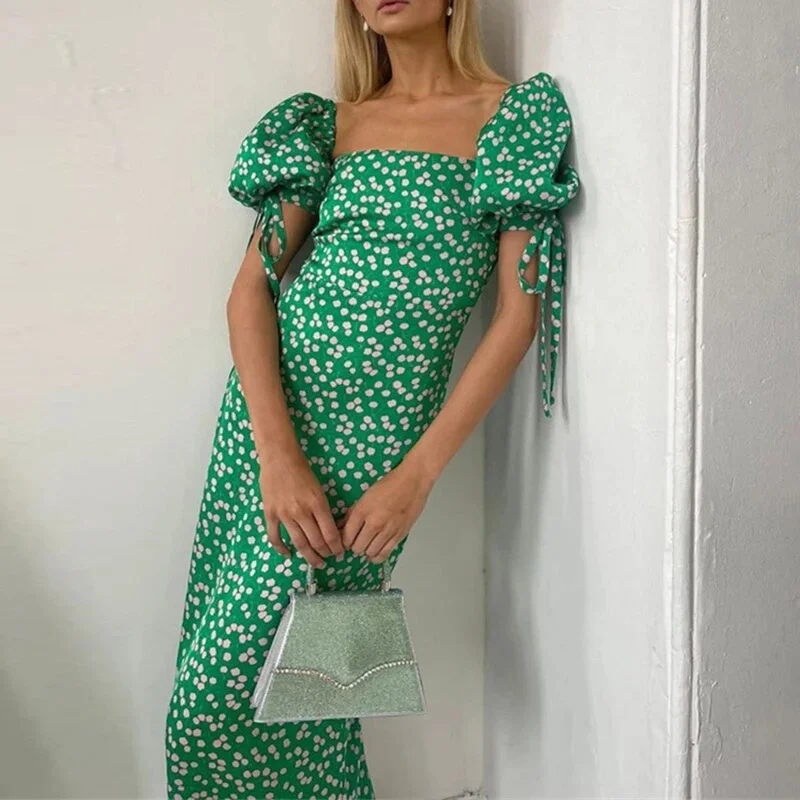 Advbridge Lady Casual Puff Short Sleeve Party Dress Elegant Split Bodycon Long Dress Women Polka Dot Square Collar French Style Dresses Tunics Modern contemporary Advbridge Lady Casual Puff Short Sleeve Party Dress Elegant Split Bodycon Long Dress Women Polka Dot Square Collar French Style Dresses Tunics Modern contemporary
