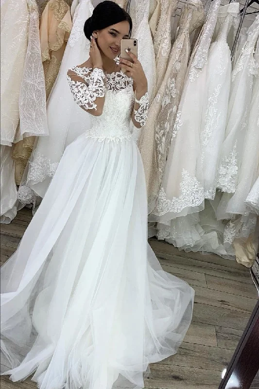 Sheer Lace Long Sleeves Wedding Gown Tulle Skirt denim skirt casual