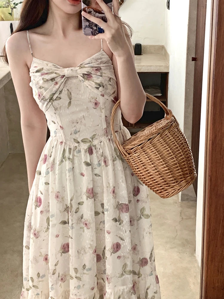 Advbridge France Elegant Floral Dress Women Bow Korean Fashion Print Party Dress Female Backless Sweet Designer Suspender Dress New Tunics Travel practical Advbridge France Elegant Floral Dress Women Bow Korean Fashion Print Party Dress Female Backless Sweet Designer Suspender Dress New Tunics Travel practical
