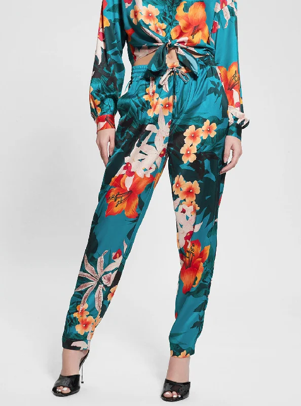 Eco Green Viola Jogger Pants Elegant High-Waist Pants