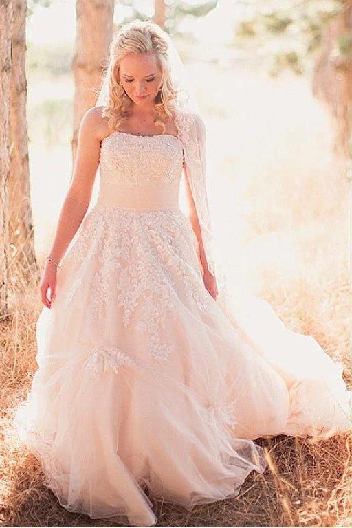 Strapless Lace Outdoor Wedding Gowns Tulle Skirt corduroy skirt durable