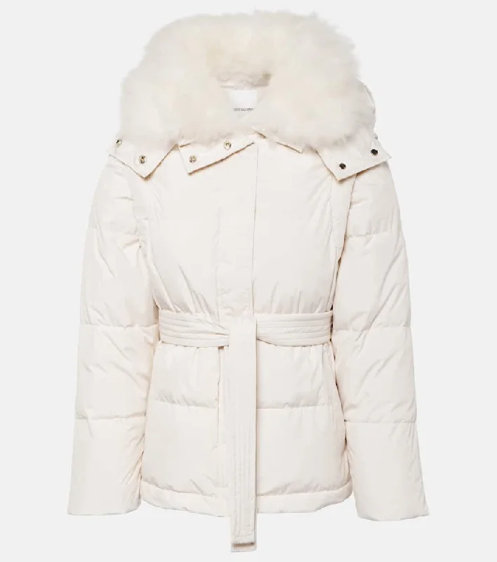 Yves Salomon Belted shearling-trimmed down jacket Fleece Jacket Down Jacket Parka