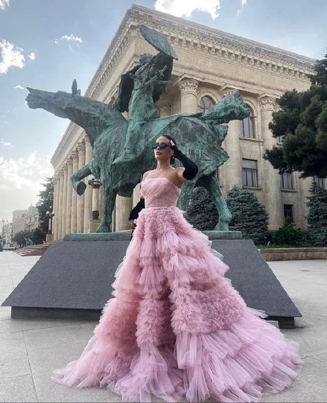 A-Line Strapless Tulle Ruffle Ball Gown Long Prom Dress Party Dress,DP469 Tunics Luxurious high-end A-Line Strapless Tulle Ruffle Ball Gown Long Prom Dress Party Dress,DP469 Tunics Luxurious high-end