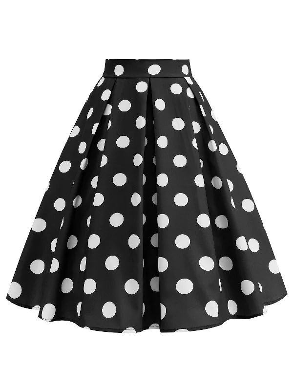 Retro 1950s Polka Dots Solid Zipper Skirt zip skirt side