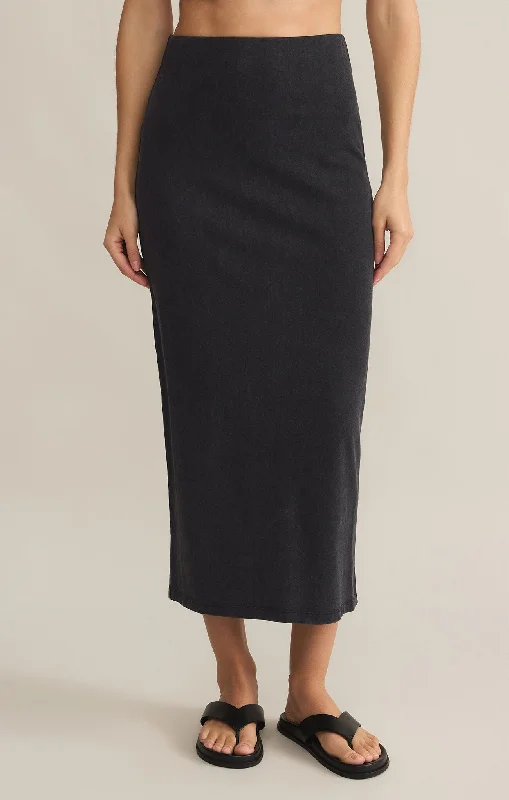 Z Supply Gail Midi Skirt Black denim skirt casual