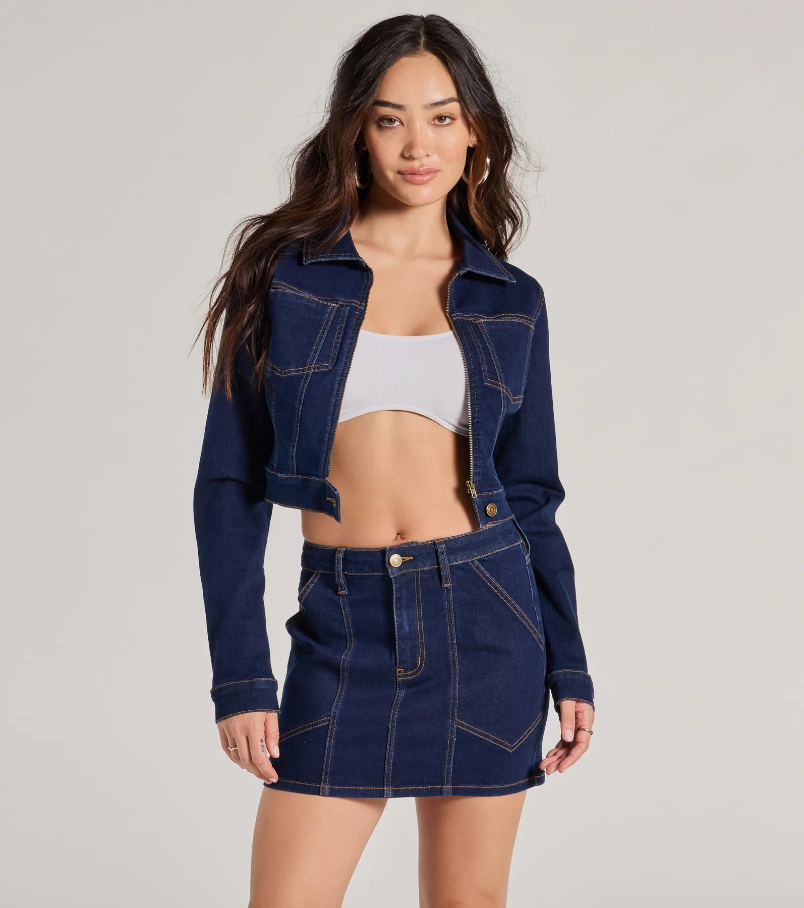 Covetable Cutie Contrast Stitch Denim Jacket Insulated Jacket Fitted Jacket Loose Jacket